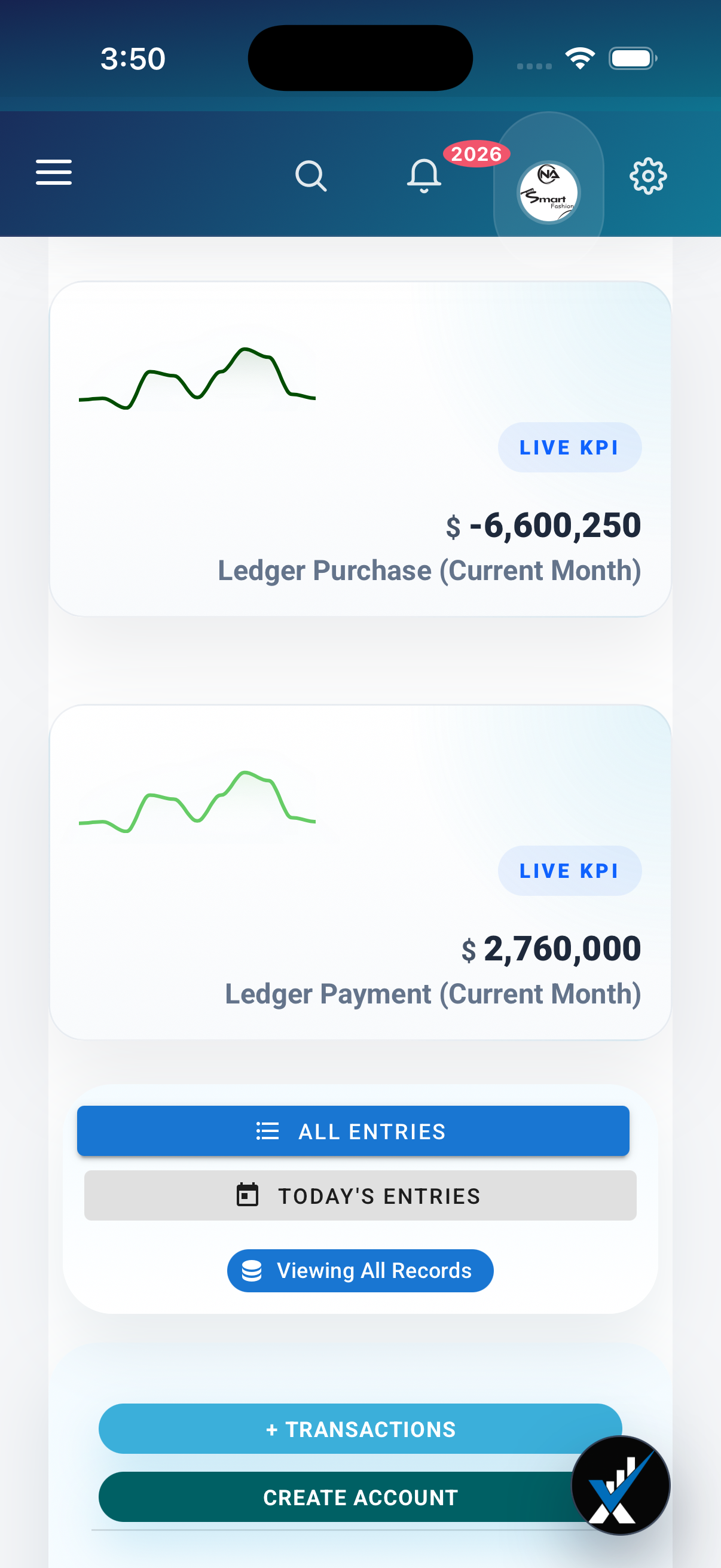 Ledger and Financial Reports iPhone screen
