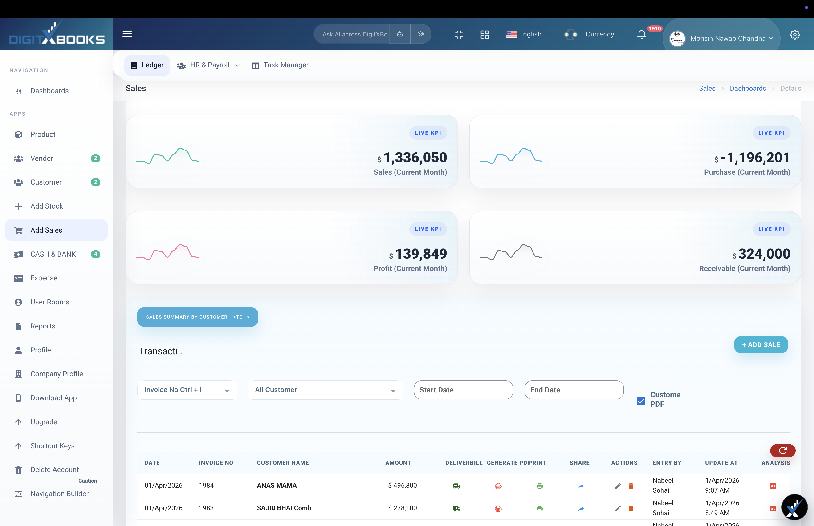 DigitXBooks sales screen
