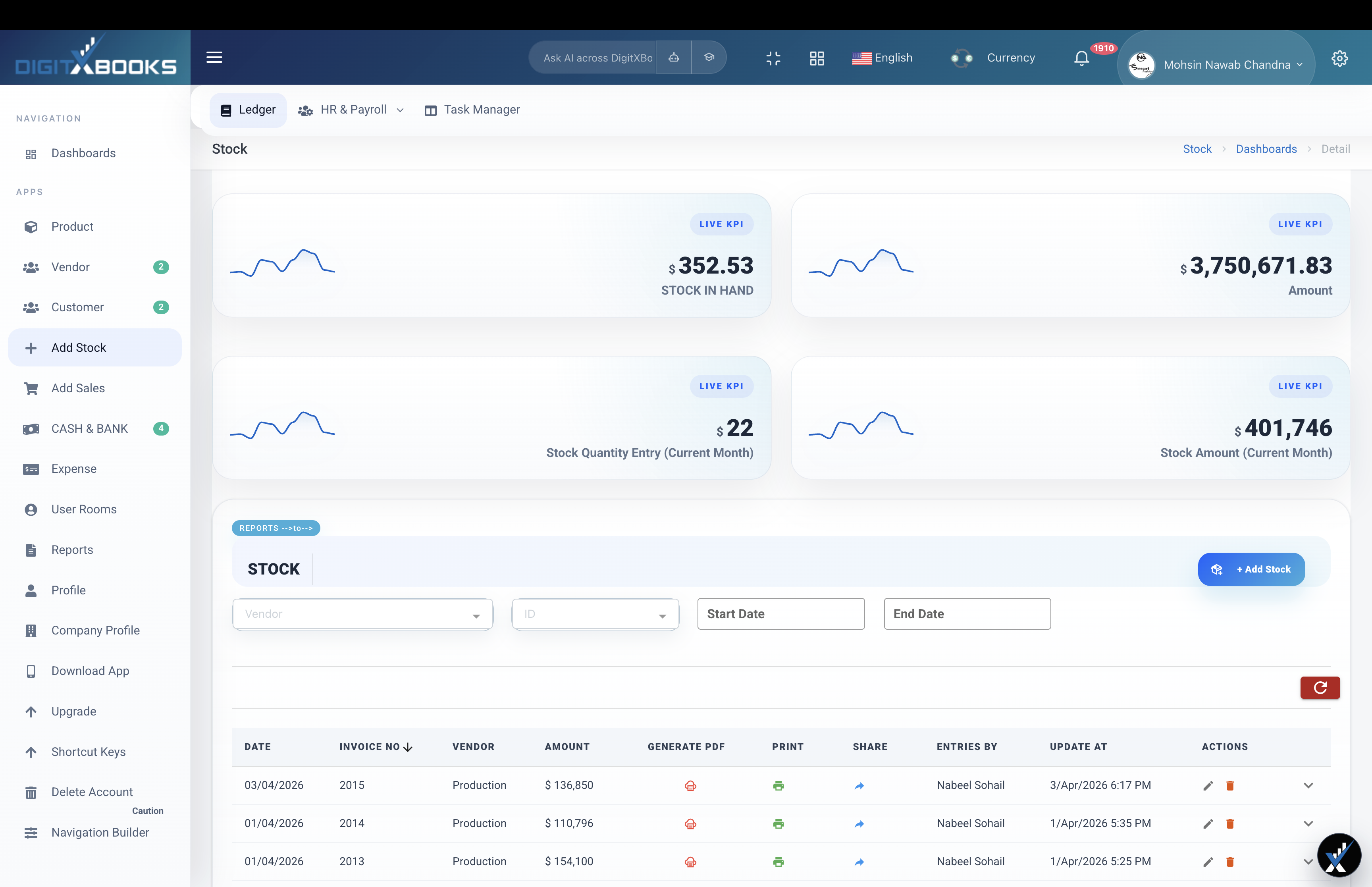 DigitXBooks stock screen
