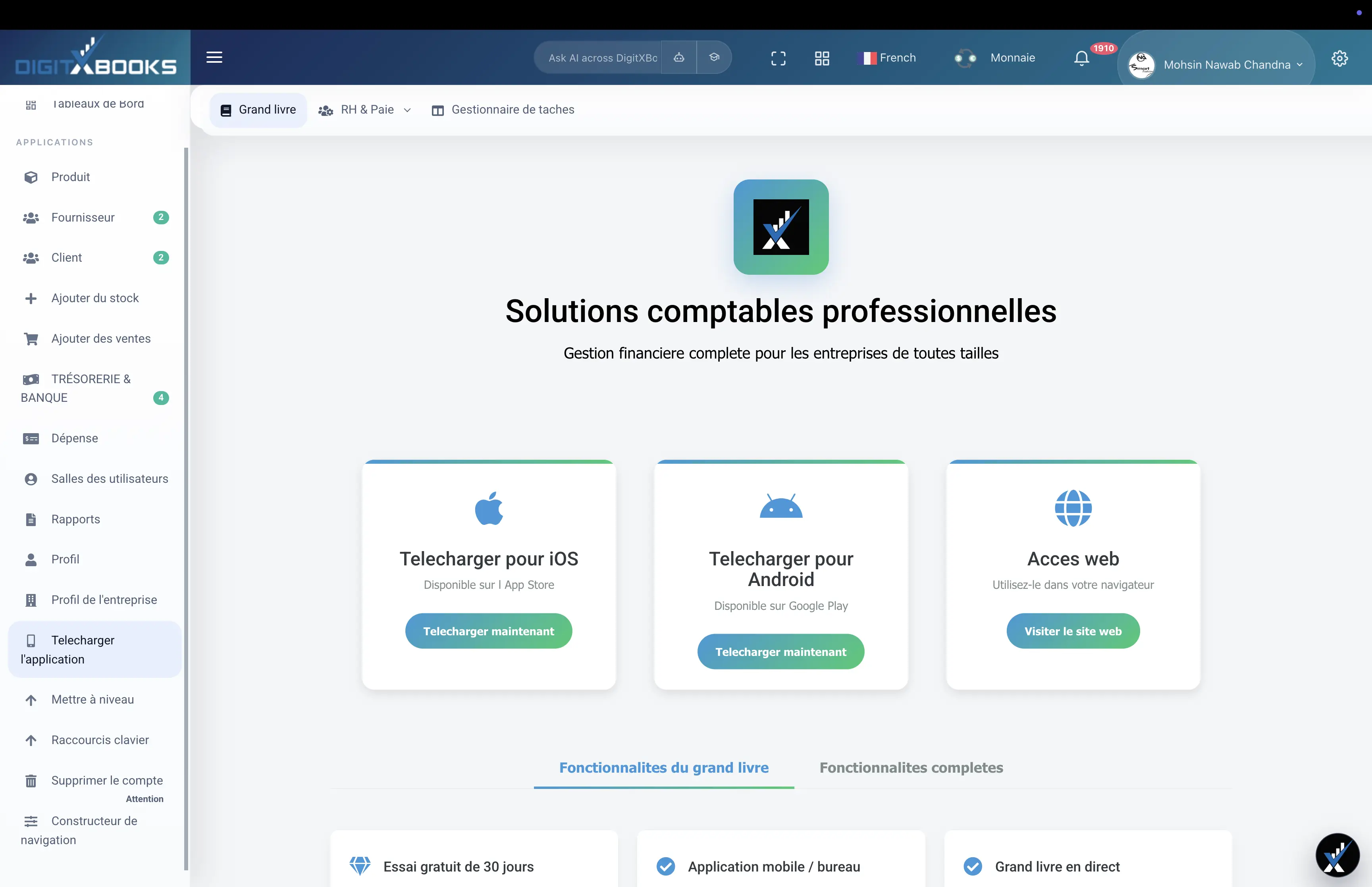 Application mobile de comptabilite main screen