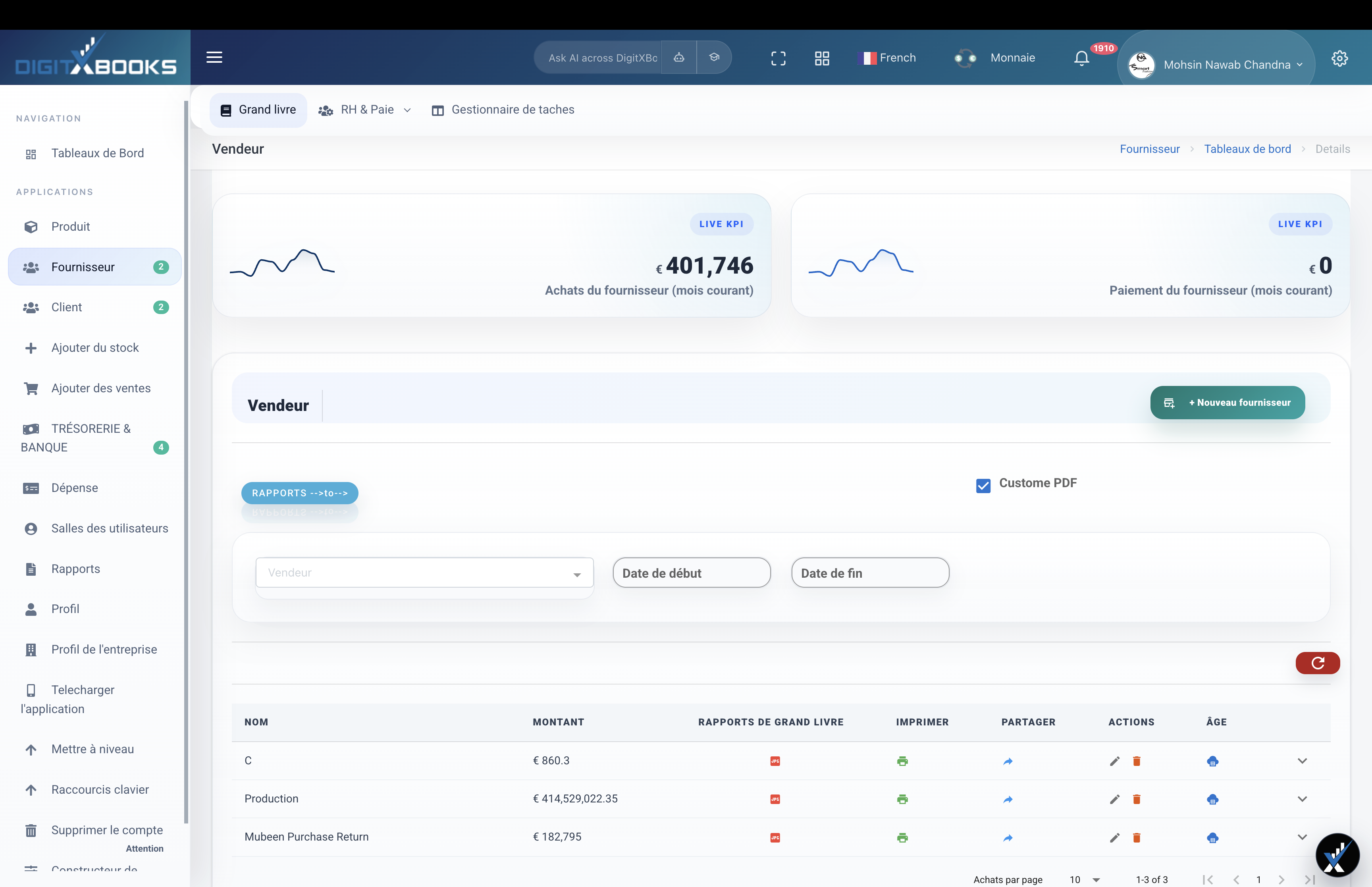 Logiciel d'achat et fournisseurs workflow screen