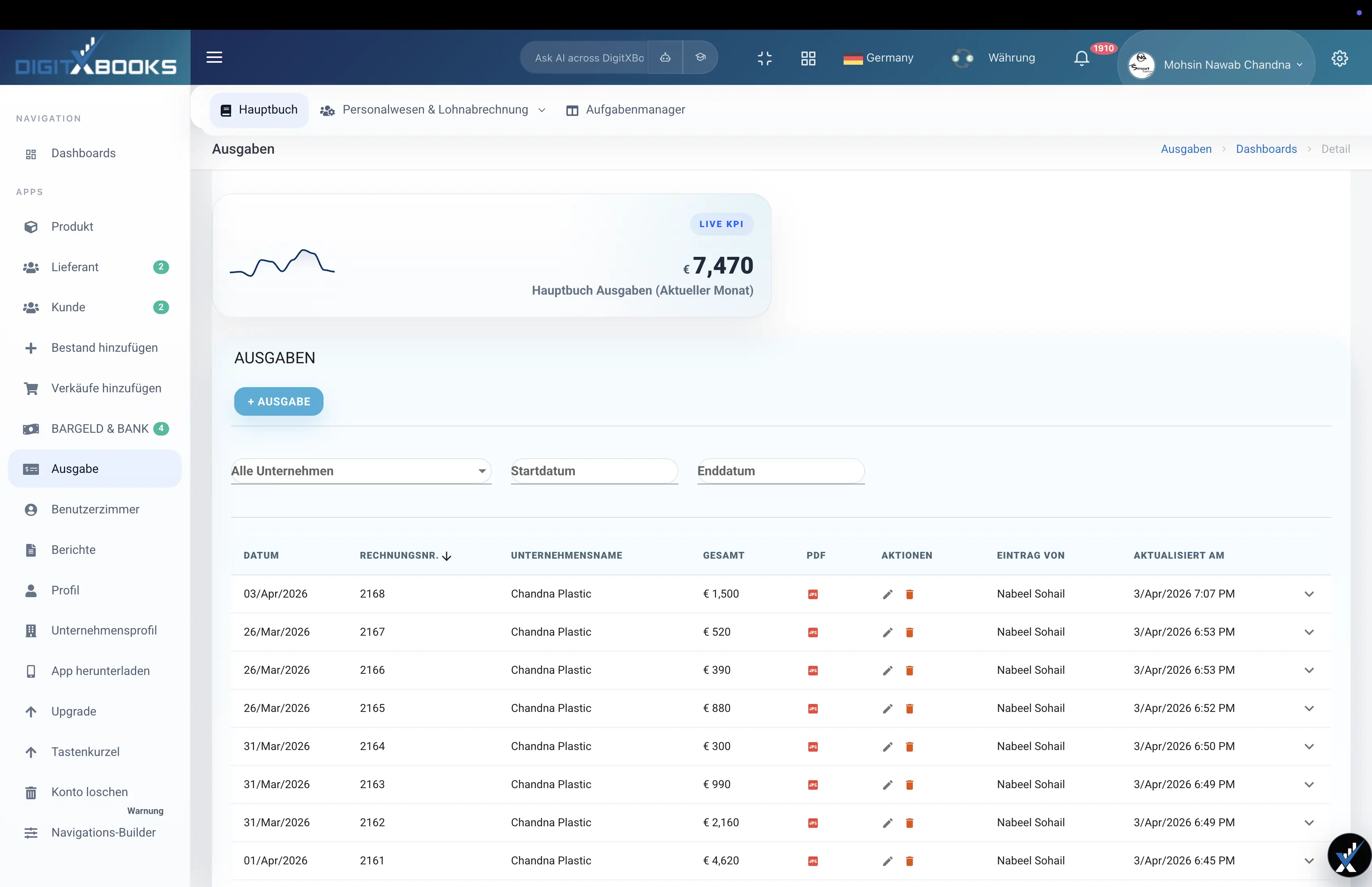Ausgabenmanagement-Software main screen