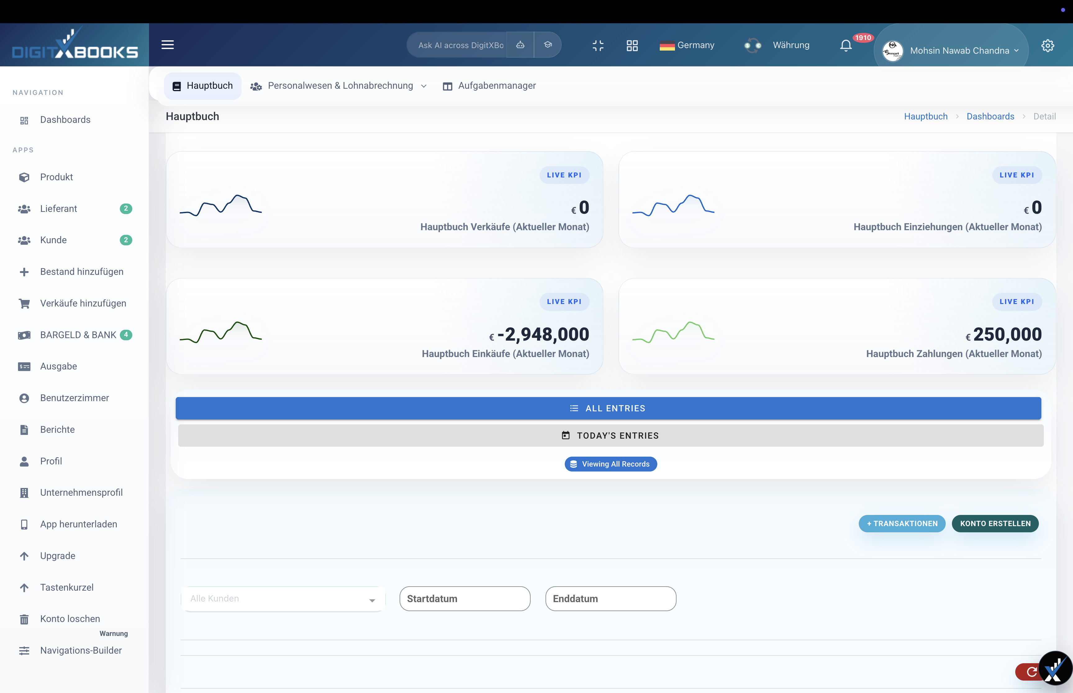 DigitXBooks ledger screen