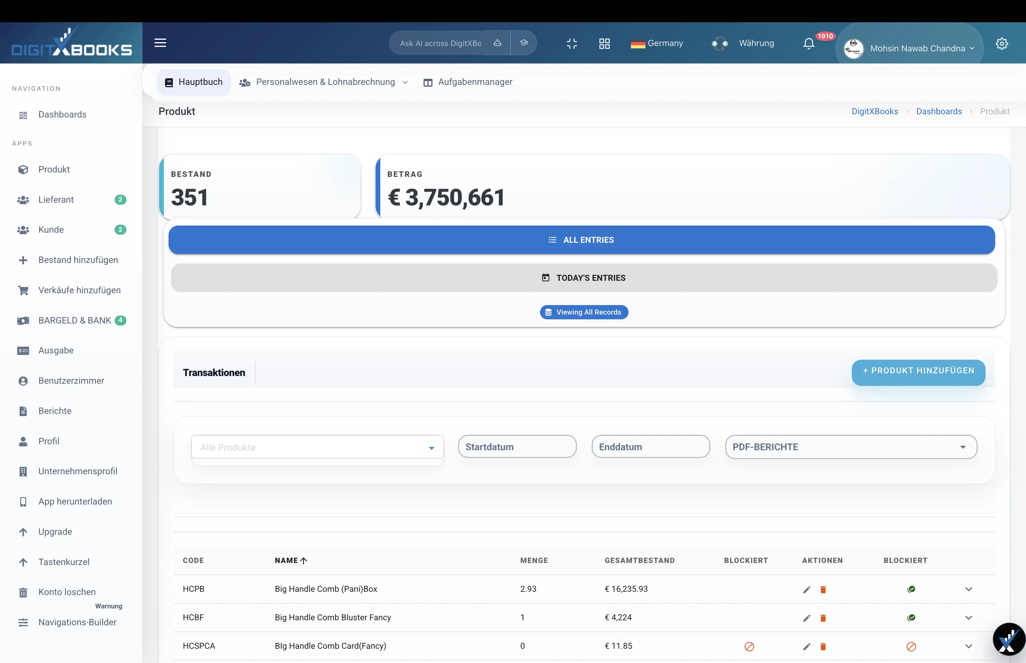 Inventar- und Buchhaltungssoftware workflow screen