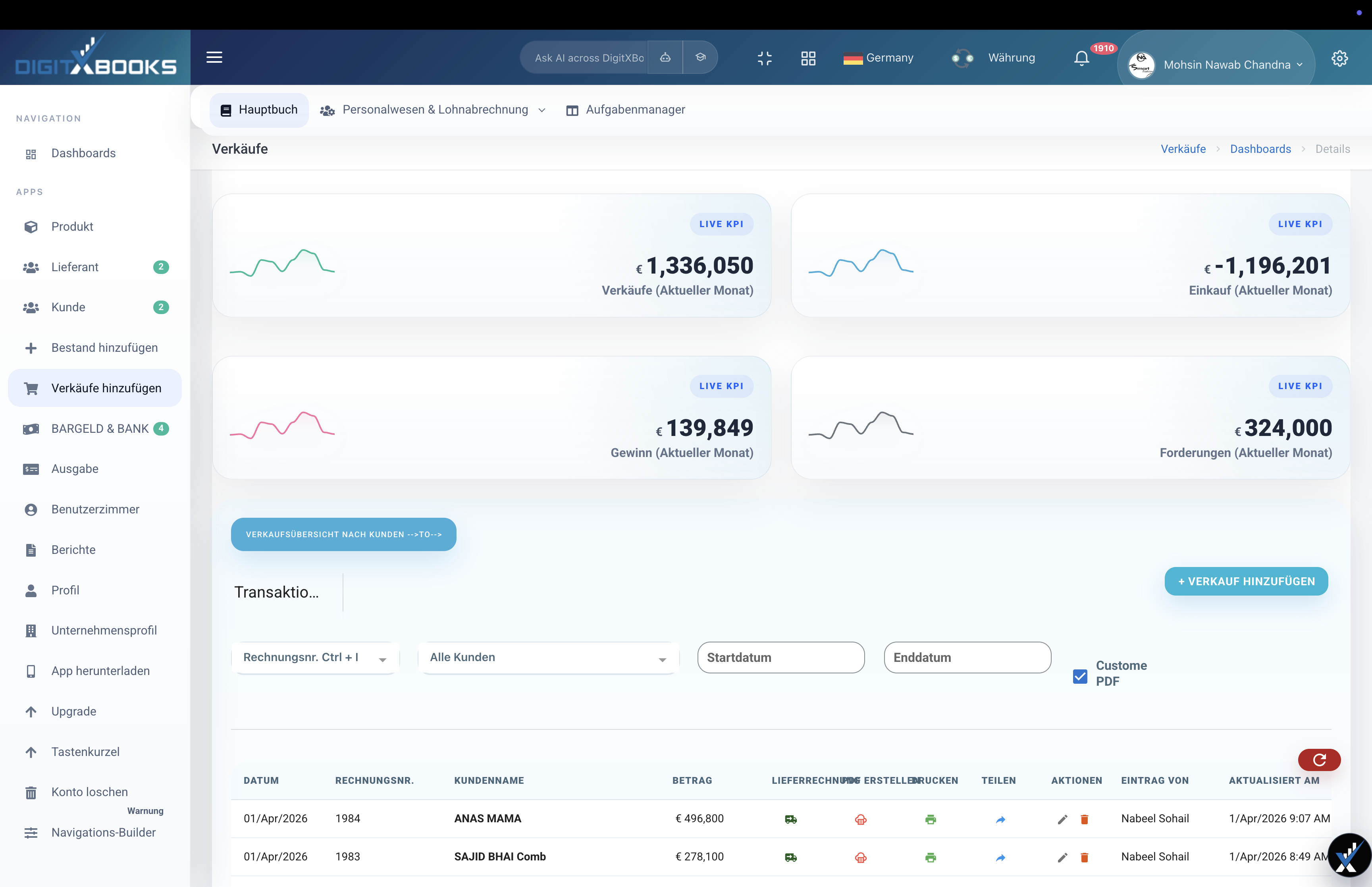 DigitXBooks sales screen
