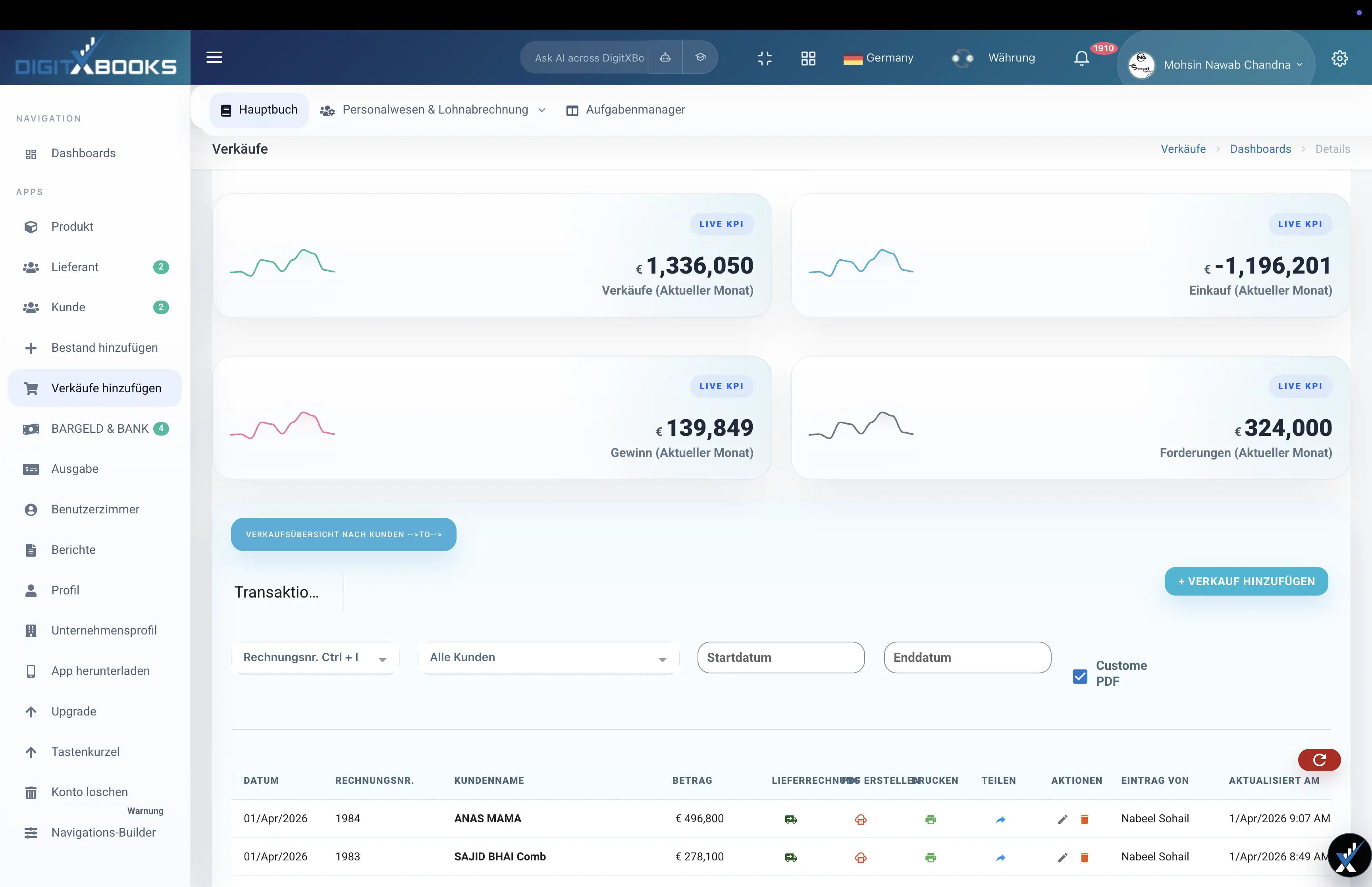 Software fur Rechnungen und Forderungen main screen