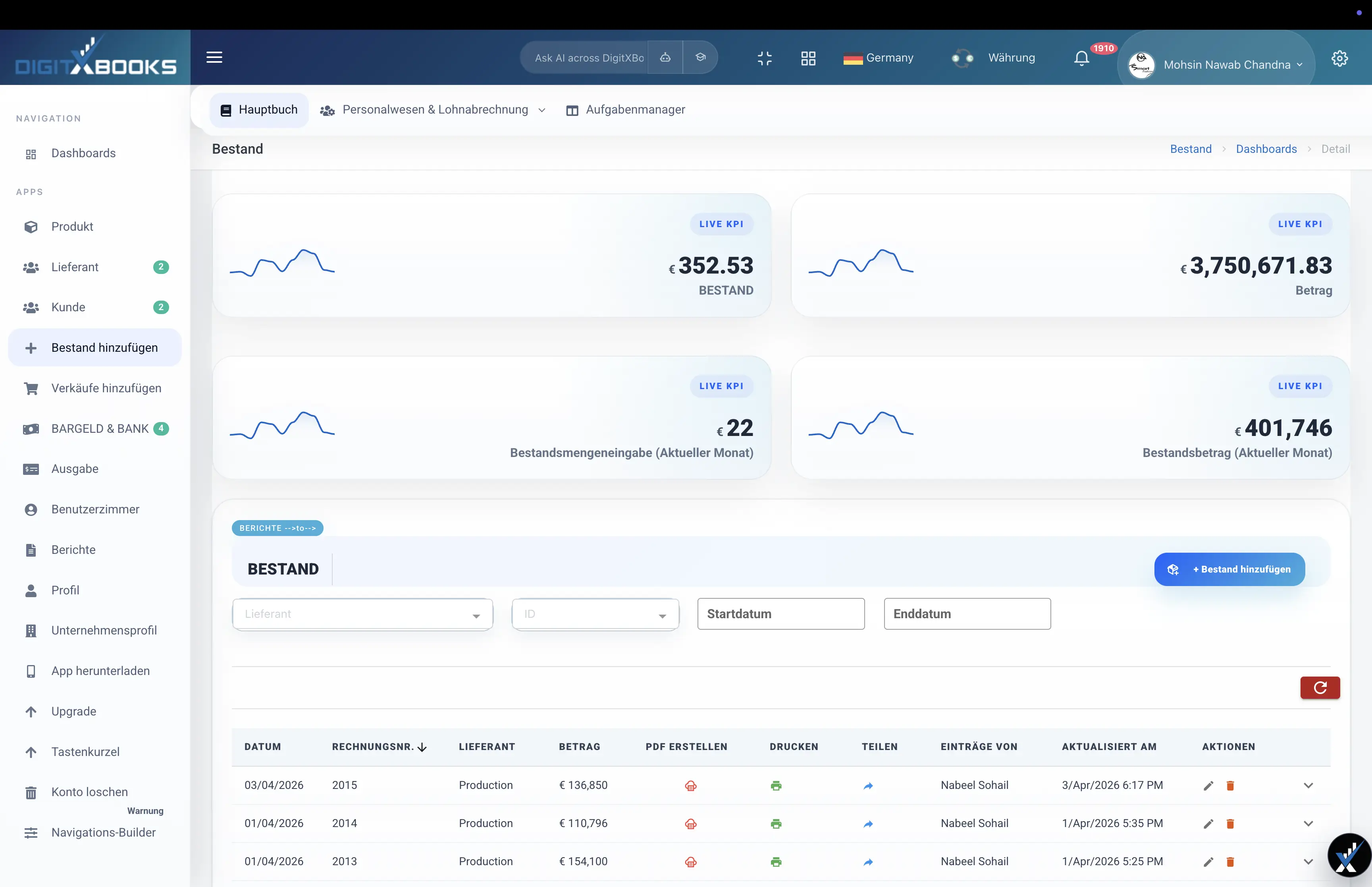 Inventar- und Buchhaltungssoftware main screen