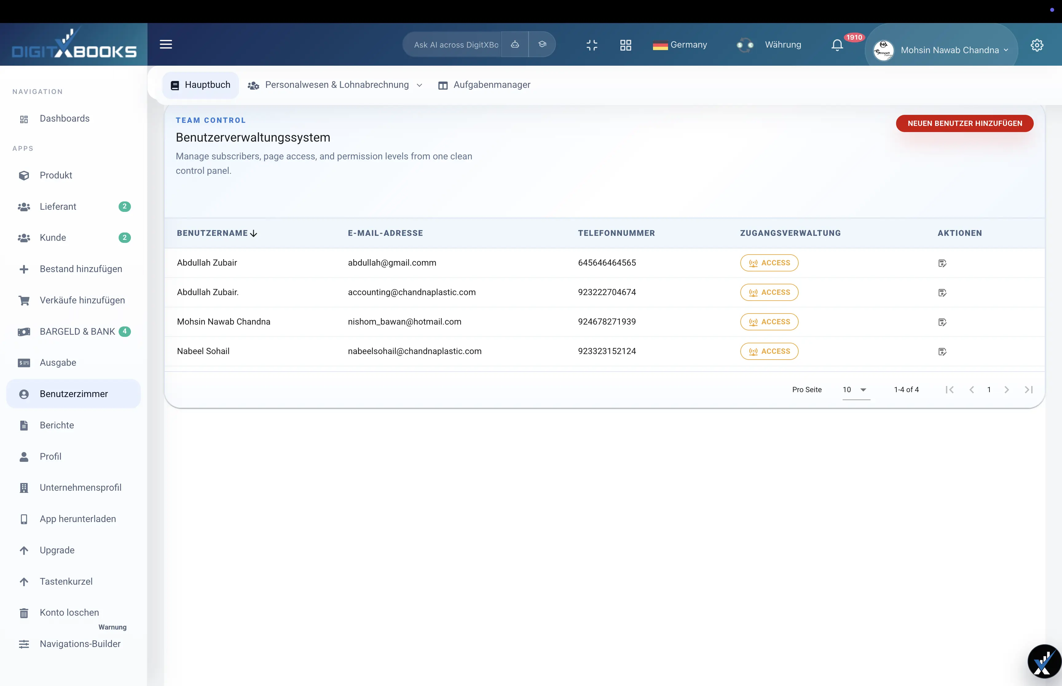 Mehrsprachige Buchhaltungssoftware workflow screen