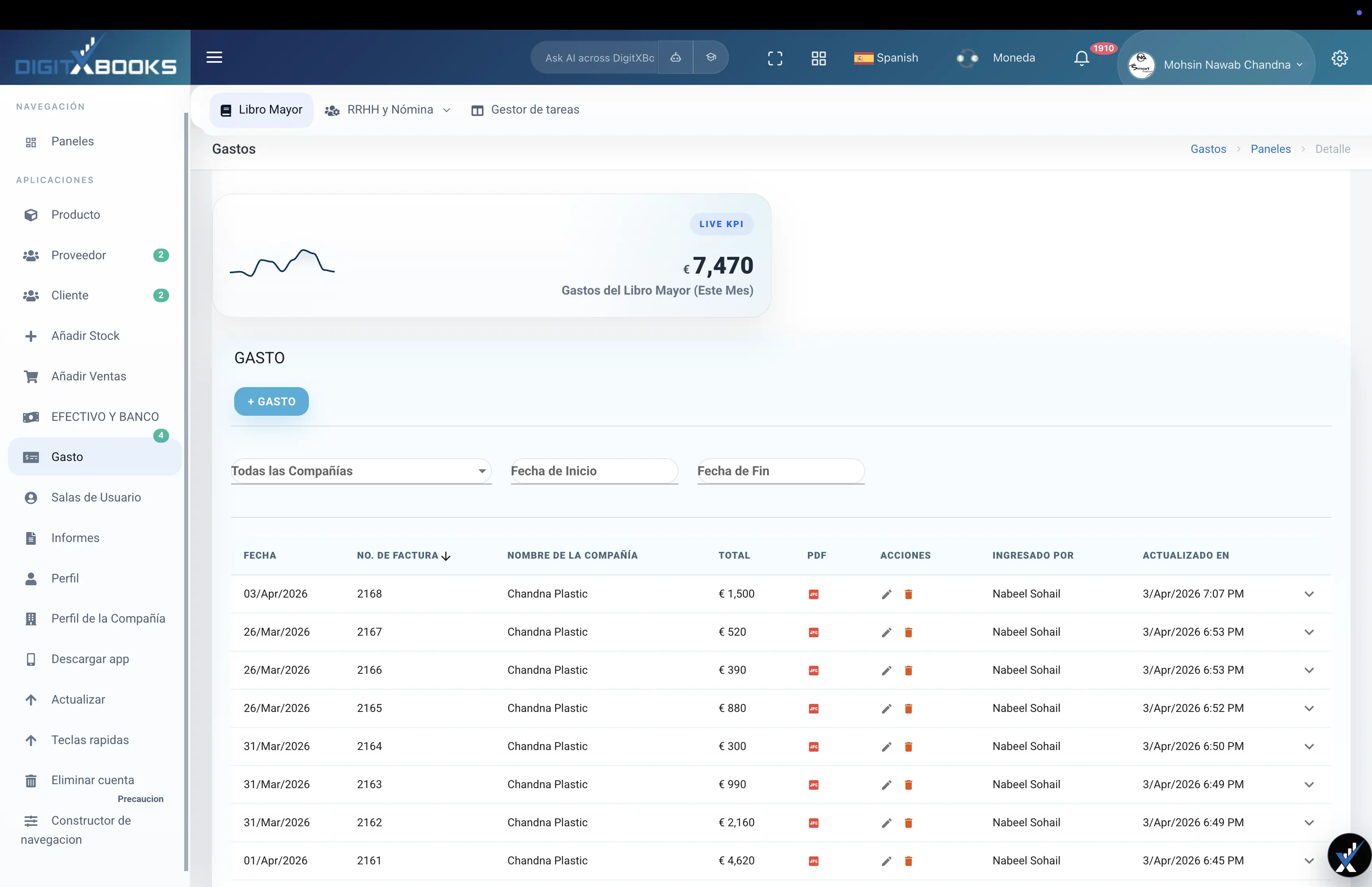 Software de gestion de gastos main screen