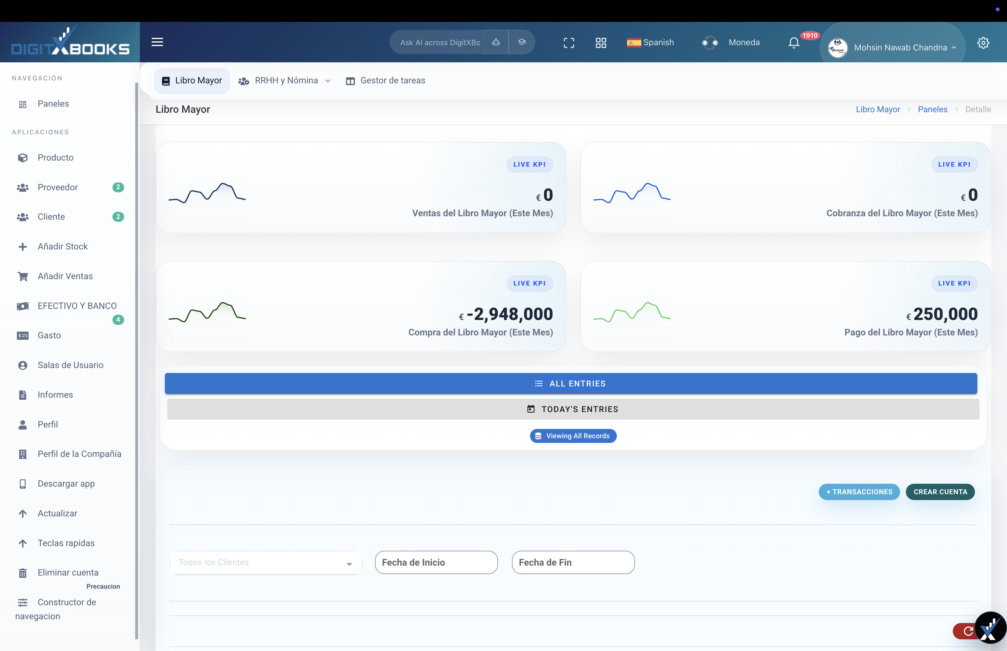 DigitXBooks ledger screen
