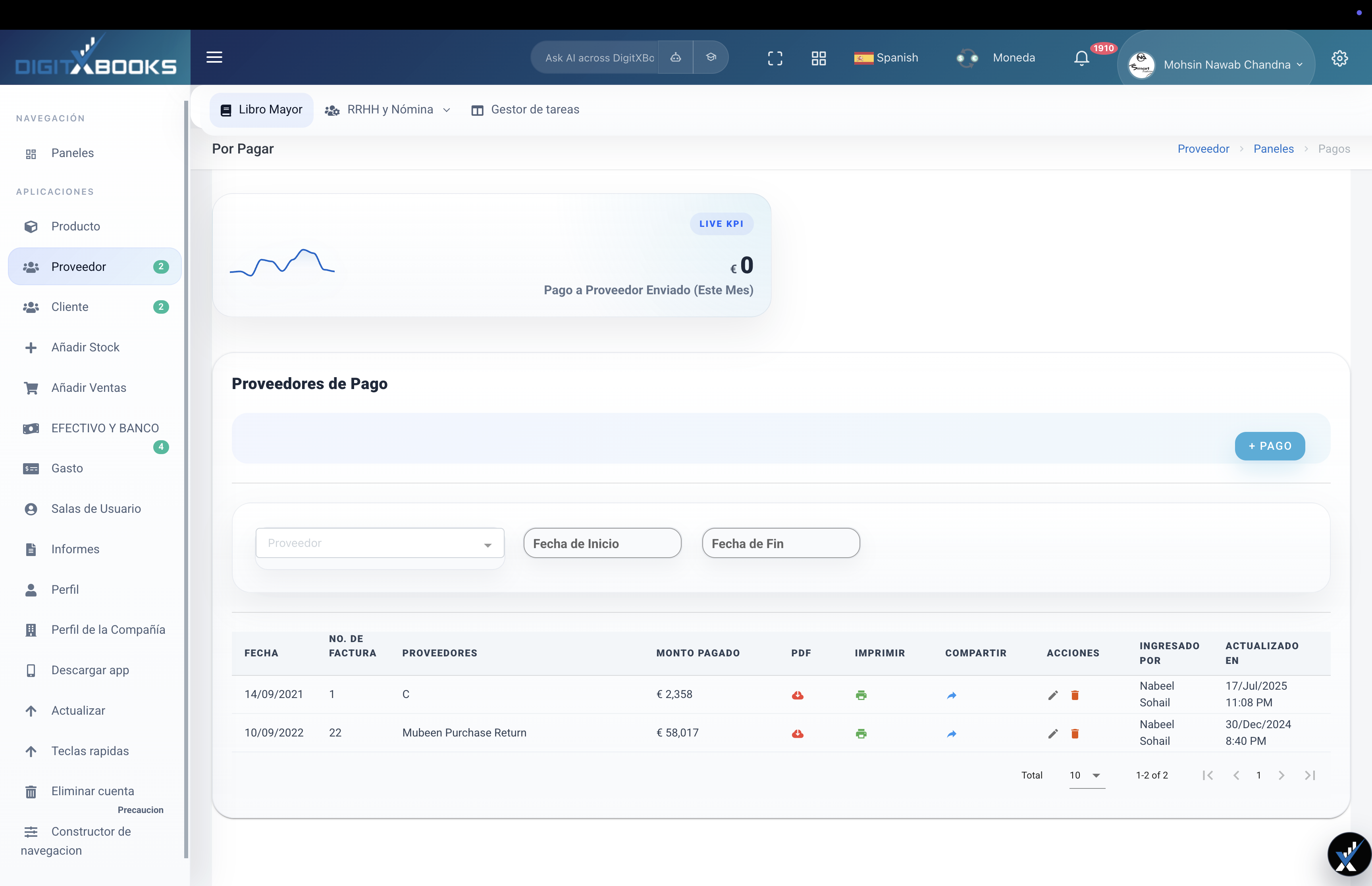 Software de compras y proveedores main screen
