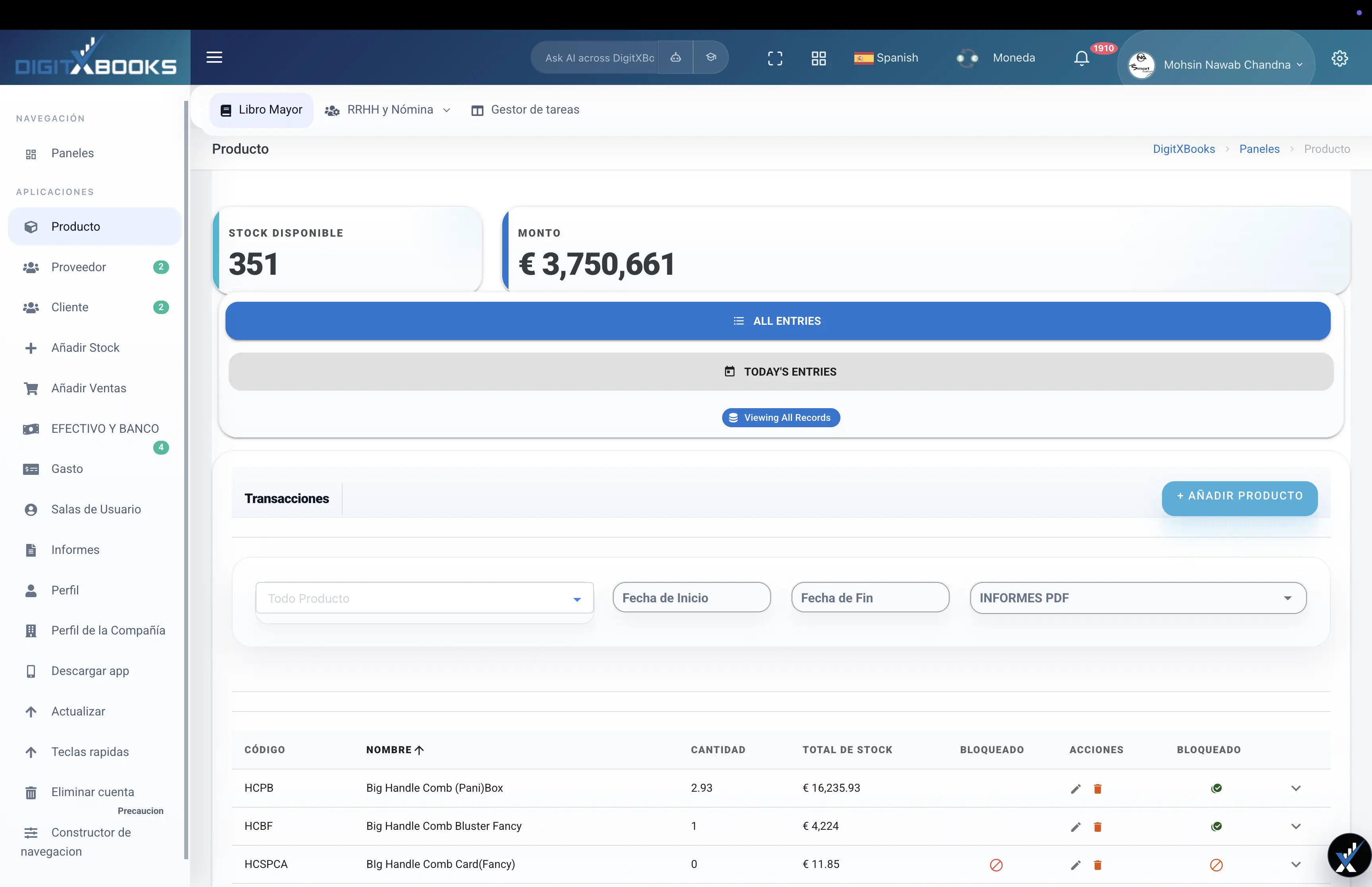 Software de inventario y contabilidad workflow screen