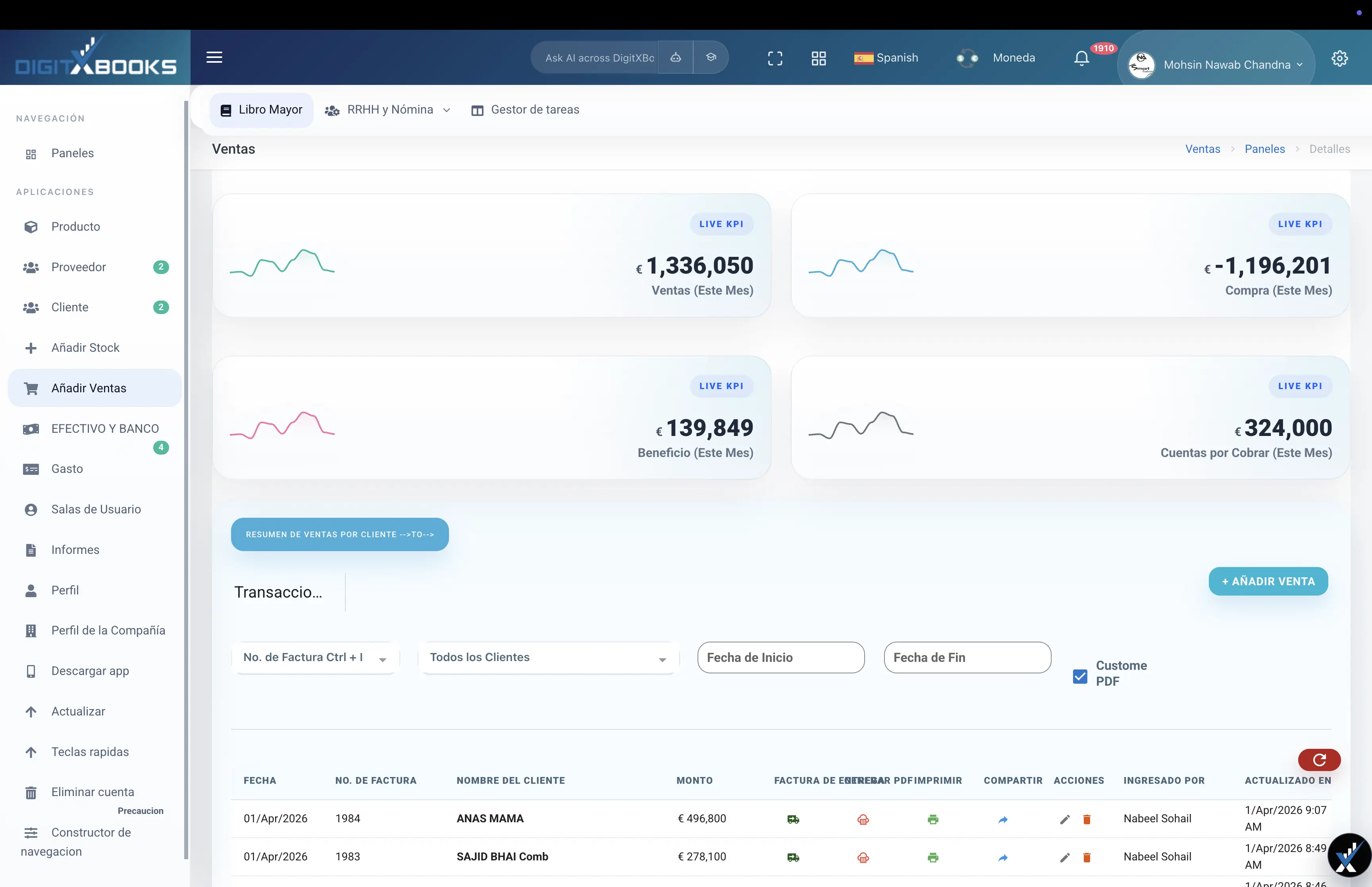 Software de facturas y cuentas por cobrar main screen