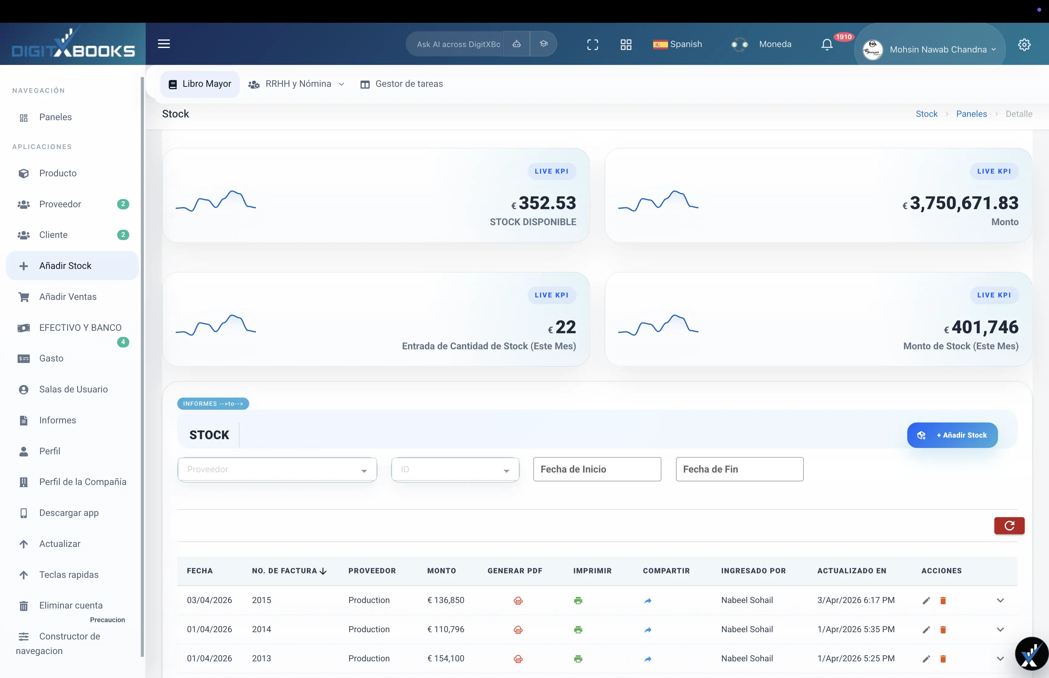 Software de inventario y contabilidad main screen