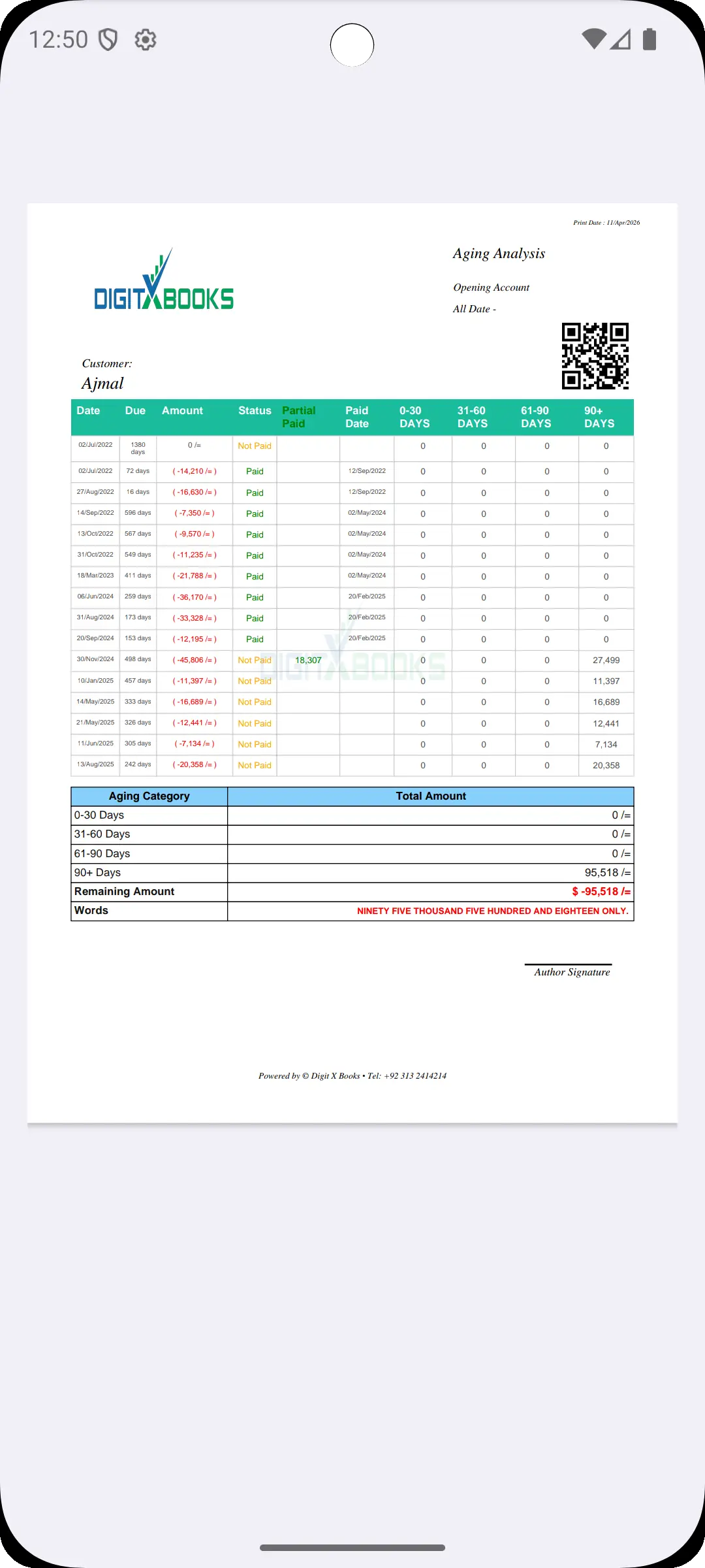 Invoice and Receivable Software Android screen