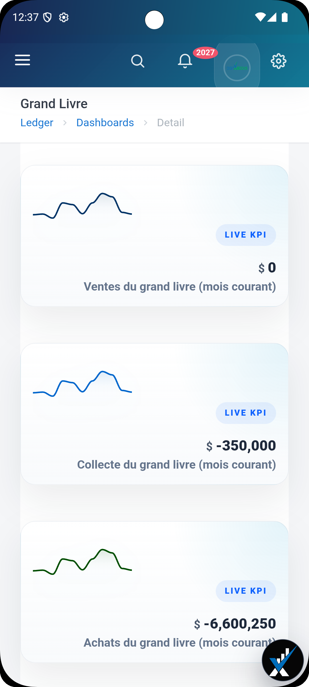 Grands livres et rapports Android screen