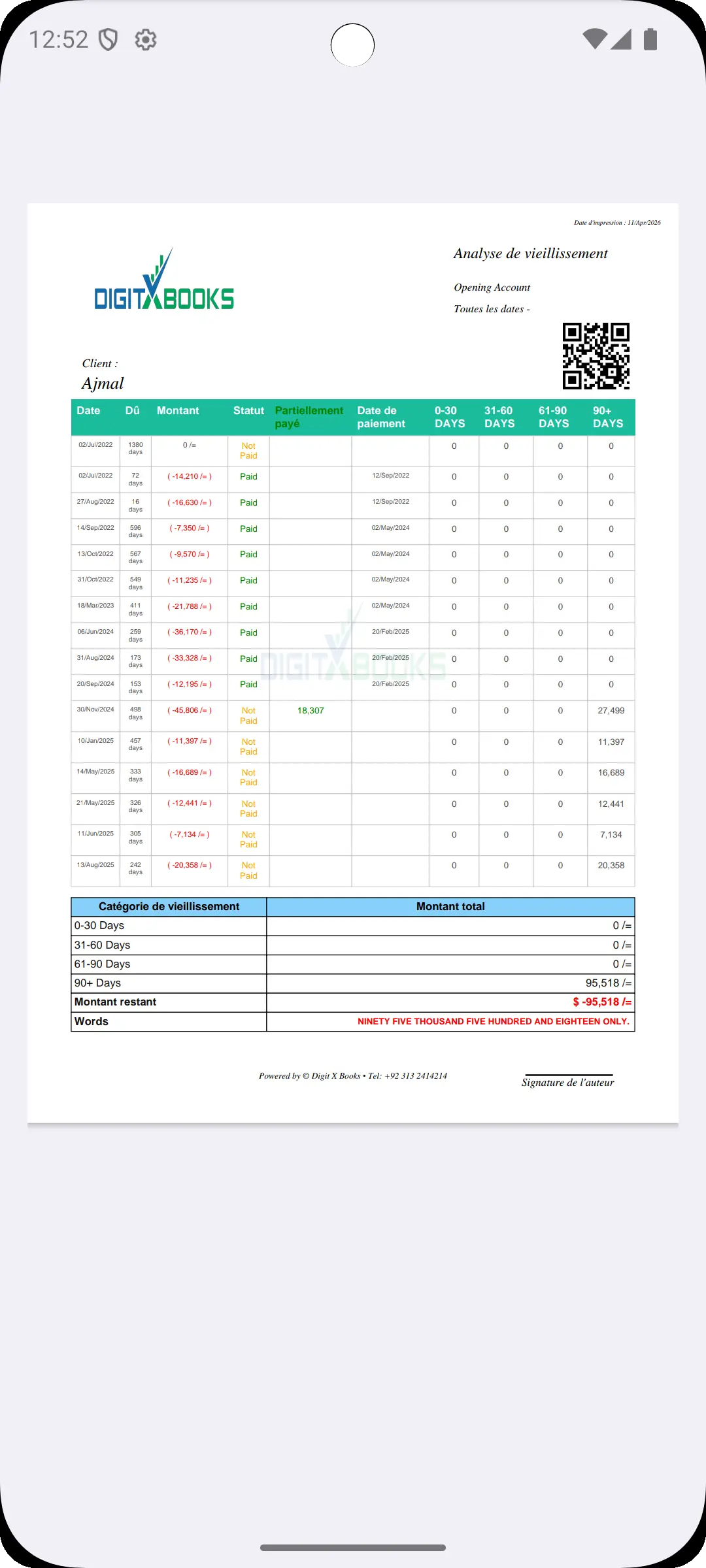 Logiciel factures et creances Android screen